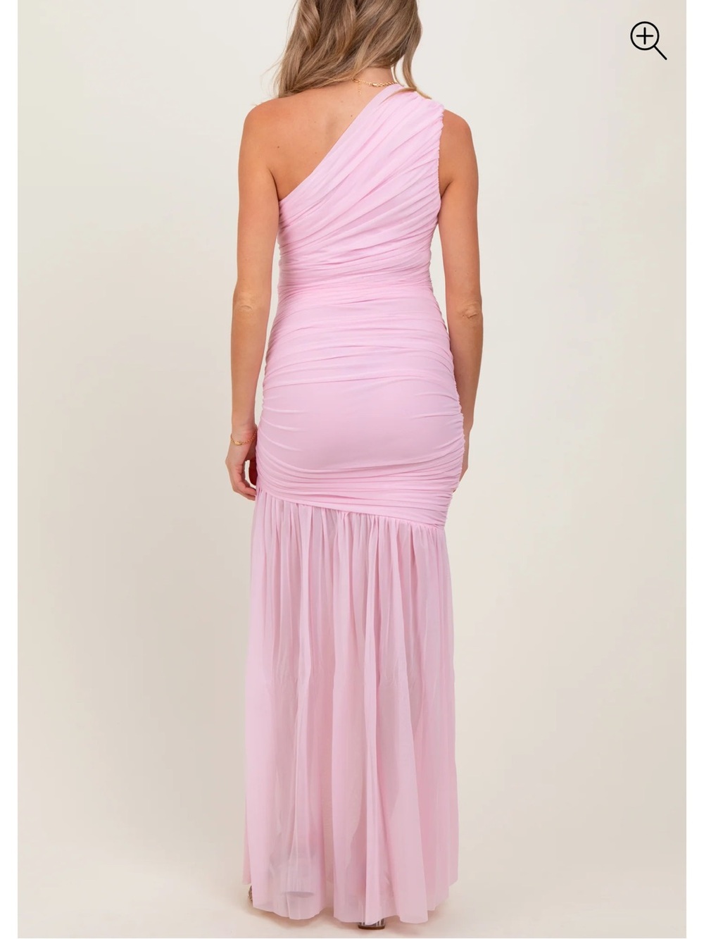 Light Pink Ruched Mesh One Shoulder Maxi Dress - Picture 4 of 4